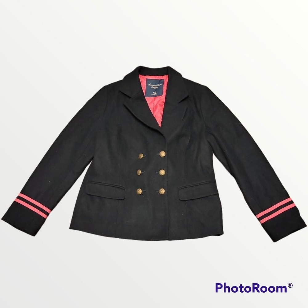 Black Wool Blend Blazer with Pink and Gold Accents